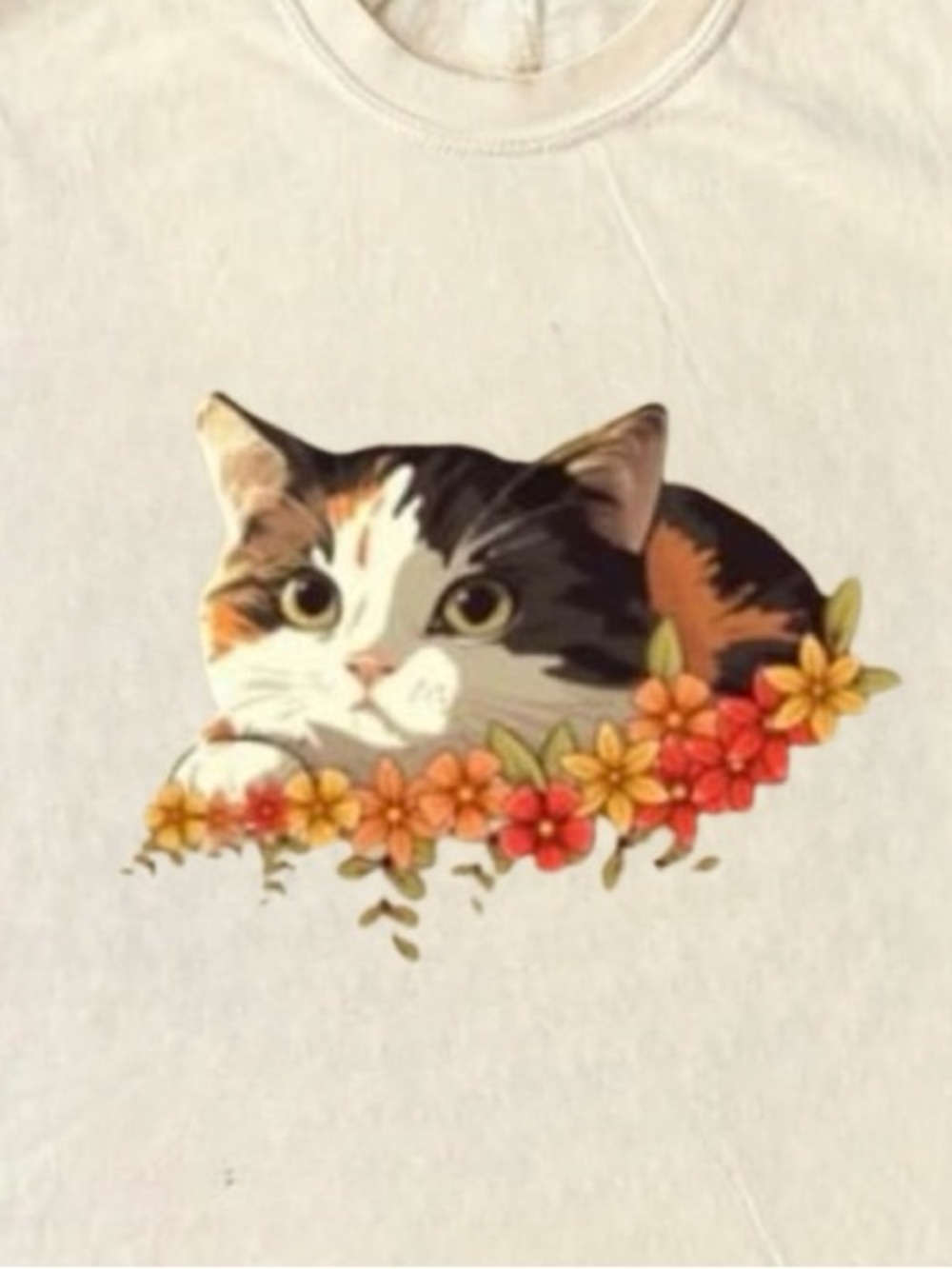 Calico Cat Floral Graphic T-Shirt - White - Picture 2 of 2